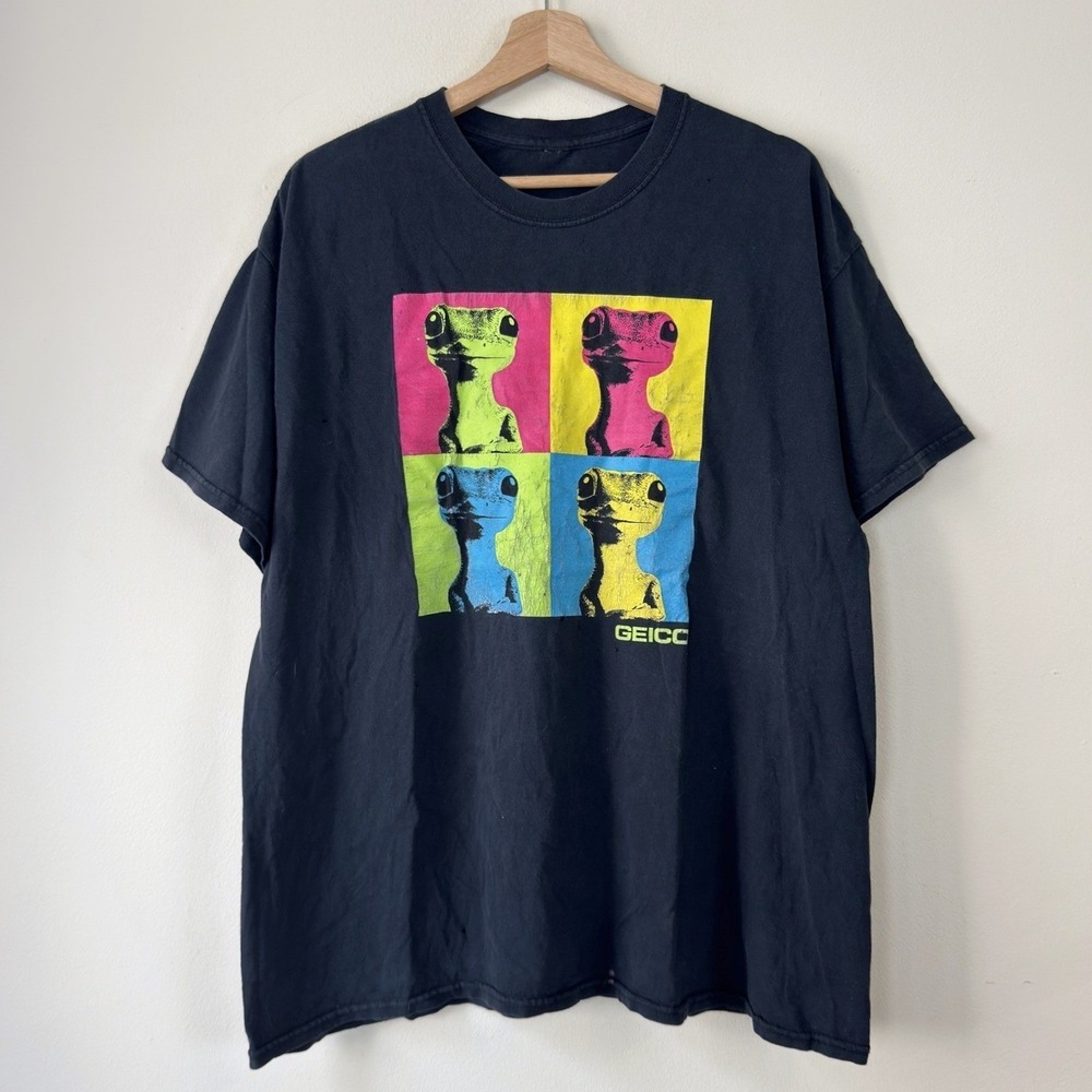 Vintage Geico Insurance Andy Warhol Style Art Black Tee Shirt - XL